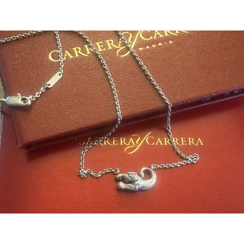 Carrera Y Carrera 18K Solid White Gold Panther Necklace Box COA
